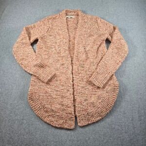 Loft Women Peach Marled Open Front Cardigan Curved Ribbed Hem Knit Sweater S